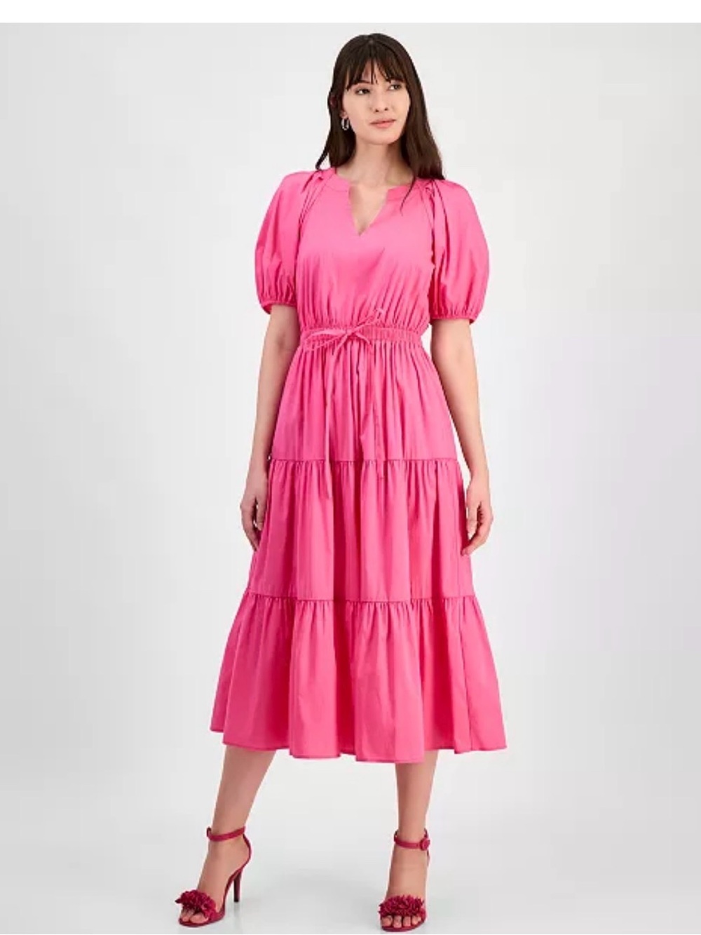 Anne Klein
Women's Tiered Tie-Waist Puffed-Sleeve Dress Small